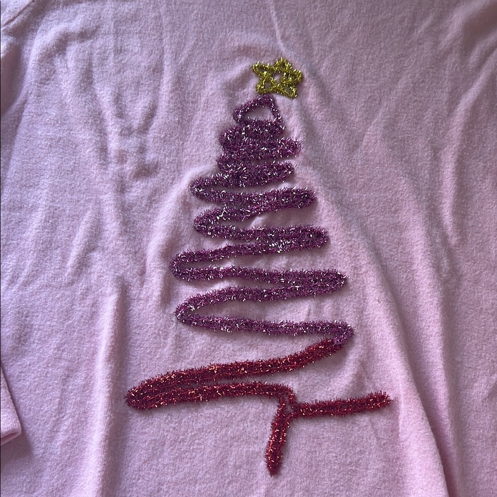 Cato new Pink Long Sleeve Top with Glitter Christmas Tree Design size 18/20W - Picture 2 of 4